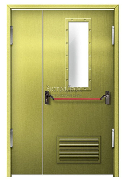 Противопожарная дверь EI 60 дымогазонепроницаемая стальная со стеклом, антипаникой и решеткой в Королёве  купить