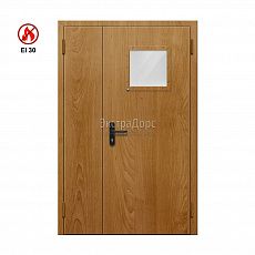 Противопожарная дверь EI 30 ДОП-EI30 ДП18 полуторная остекленная с МДФ с квадратным окном